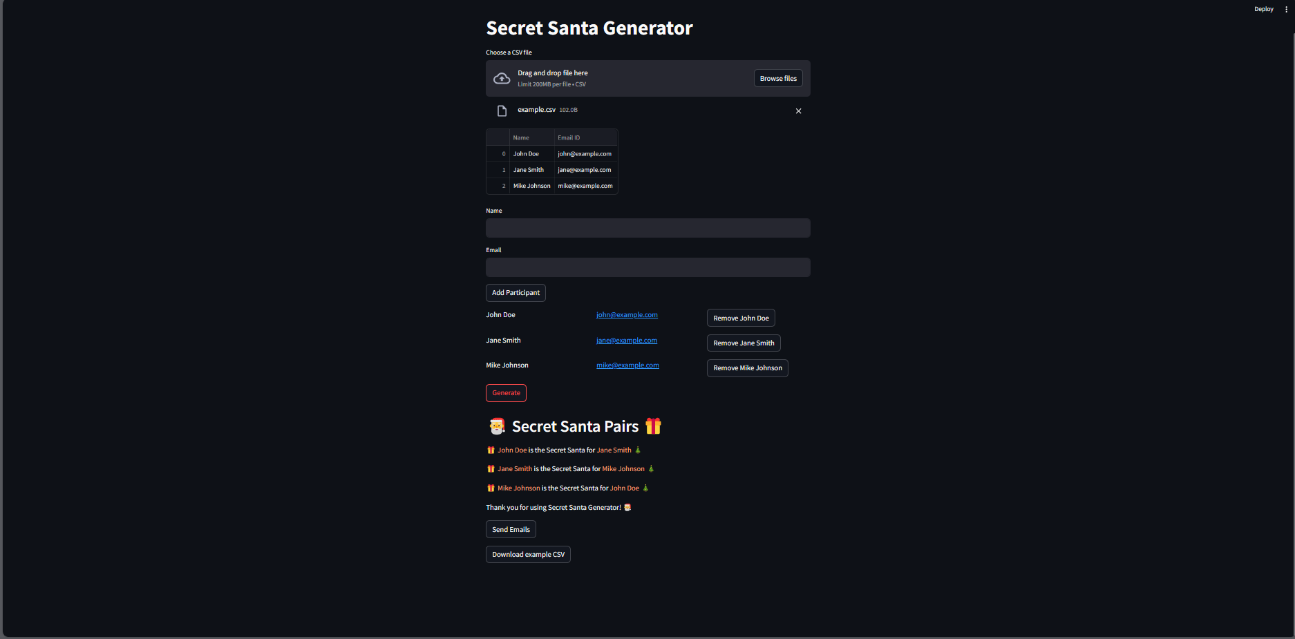 Secret Santa Generator